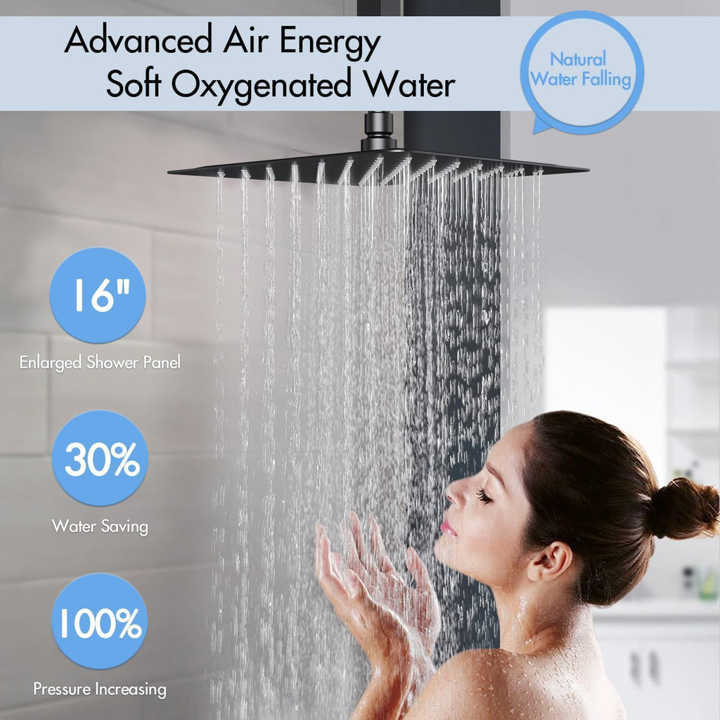 Shower System with Body Jets, 16 inch Ceiling Rainfall Showe Jets System with Handheld Multiple Shower Head