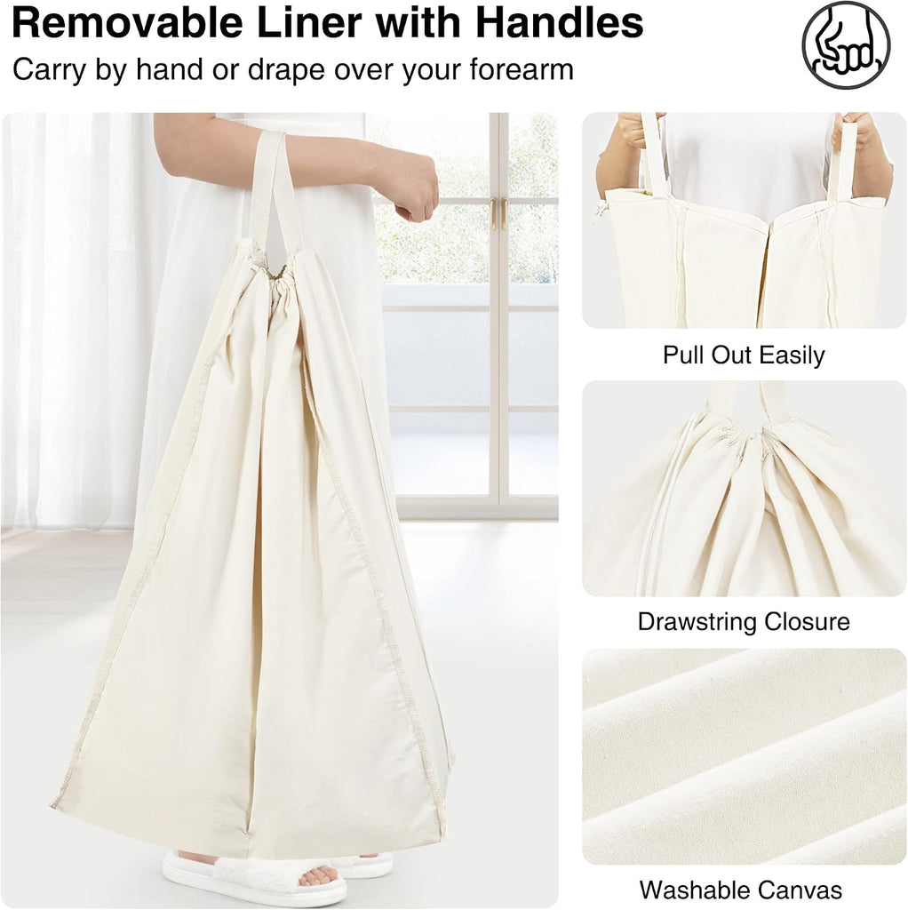 Double Laundry Hamper with Lid, 140L Large 2 Section Laundry Sorter, Laundry Basket with Removable Washable Canvas