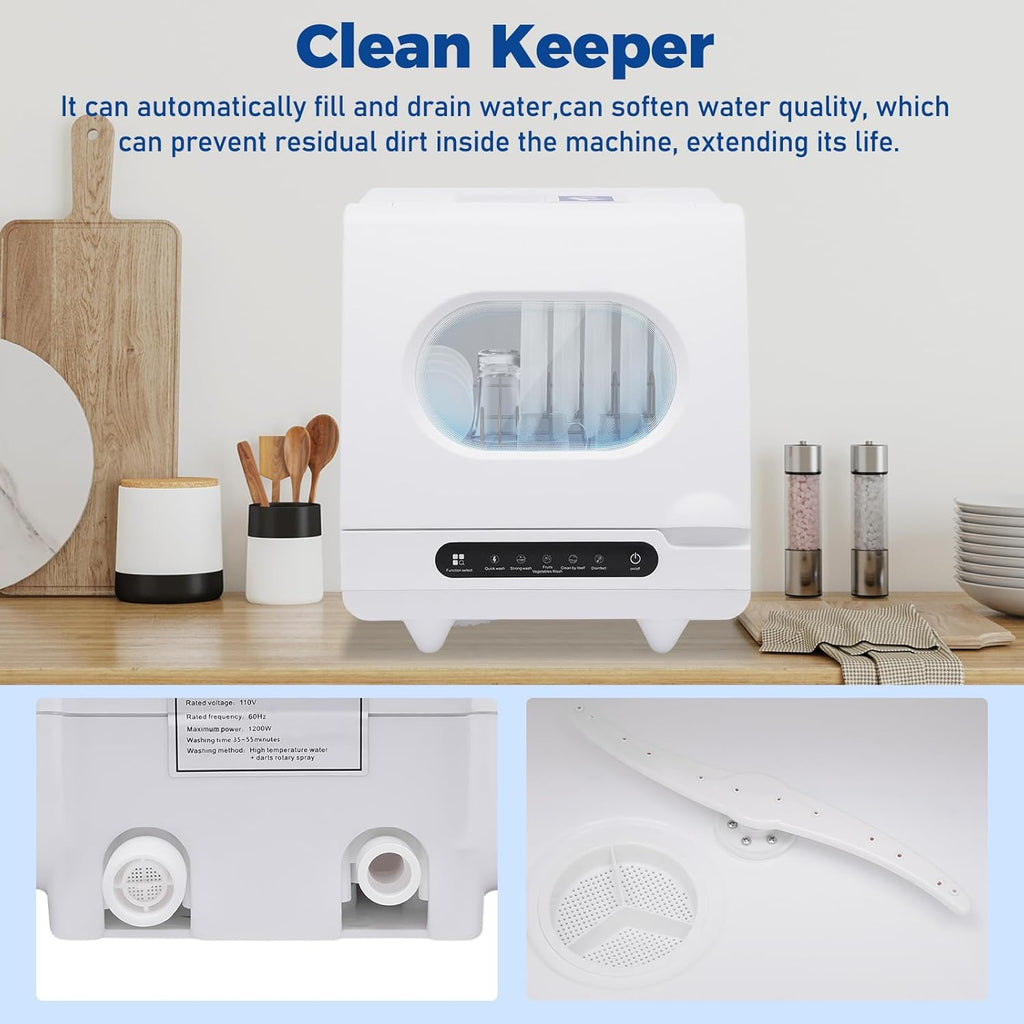 Portable Countertop Dishwashers, 800W 6-Sets 5 Washing Programs Desktop Non Installation Dishwasher Compact Dishwasher