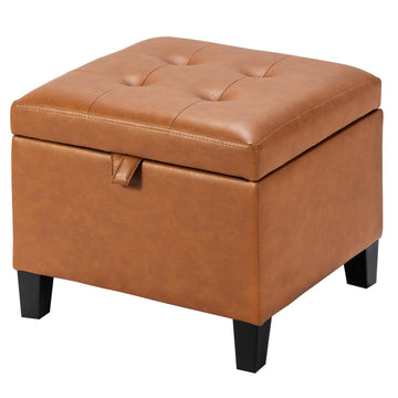17 Inch Storage Ottoman Foot Rest, Square Faux Leather Foot Stool, Small Ottoman with Storage, Padded Seat, Couch, Under