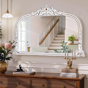 24x36 Inch Baroque Arched Mirror for Wall, Arch Wooden Bathroom Mirrors