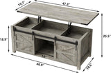 Lift Top Coffee Table, 47.3'' Farmhouse Coffee Table with Large Hidden Storage Compartment & Sliding Barn Doors