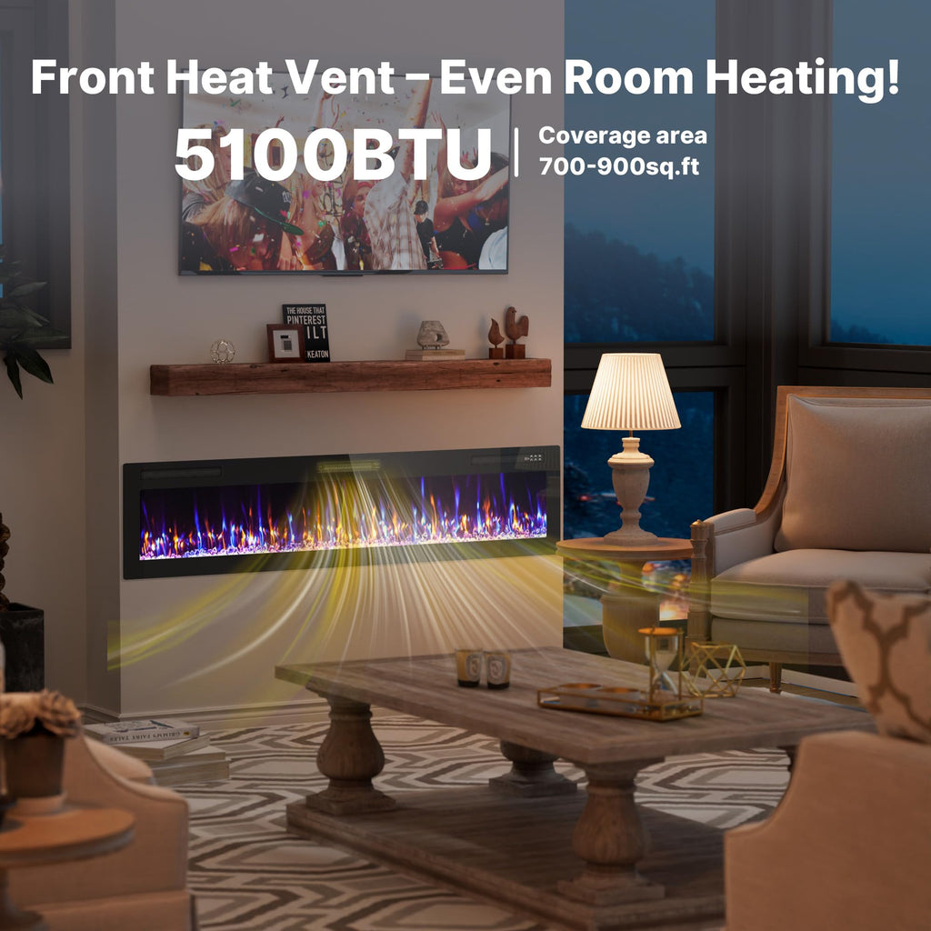 72" Ultra Thin Electric Fireplace Wall Mounted, Slim Fireplace Insert, Wall Fireplace /Bedroom w/Touch Screen, Remote
