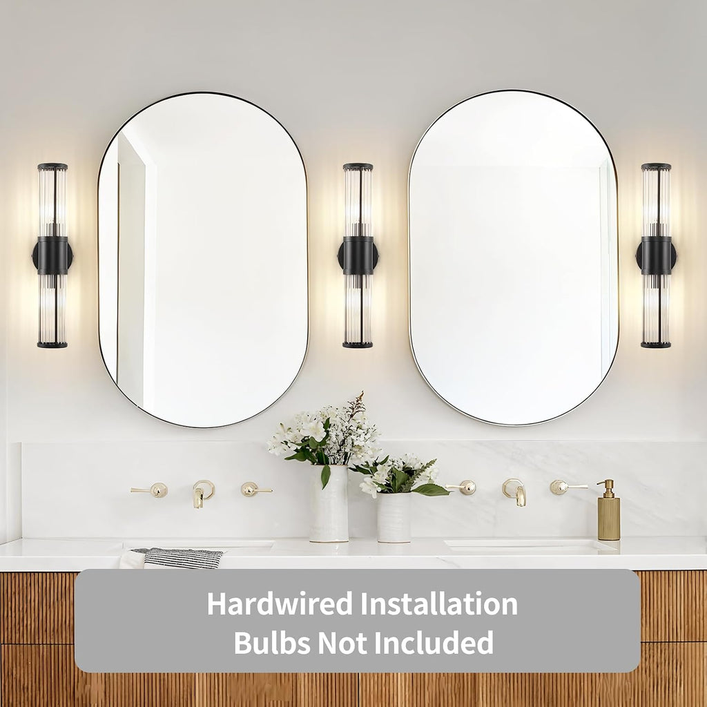 19.69" Modern Bathroom Wall Sconce Light Fixture, Black Glass Rod Vanity Light with E12 Base, Up or Down Mounting for