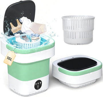 Portable Washing Machine - 16L Mini Foldable Washer with Spin Basket, Deep Cleaning for Small Clothes & 3 Cleaning