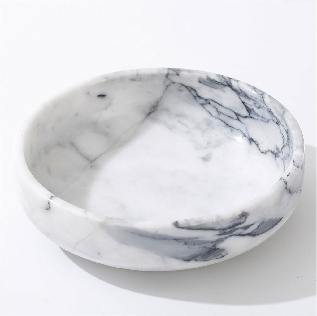 6.7" Decorative Bowl - Natural Marble Key Bowl & Centerpiece (White & Grey)