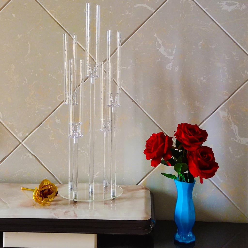 2Pcs Acrylic Candelabra Centerpieces,Clear Crystal 5 Arm Candlesticks Holder with Acrylic Shade for Valentine's day