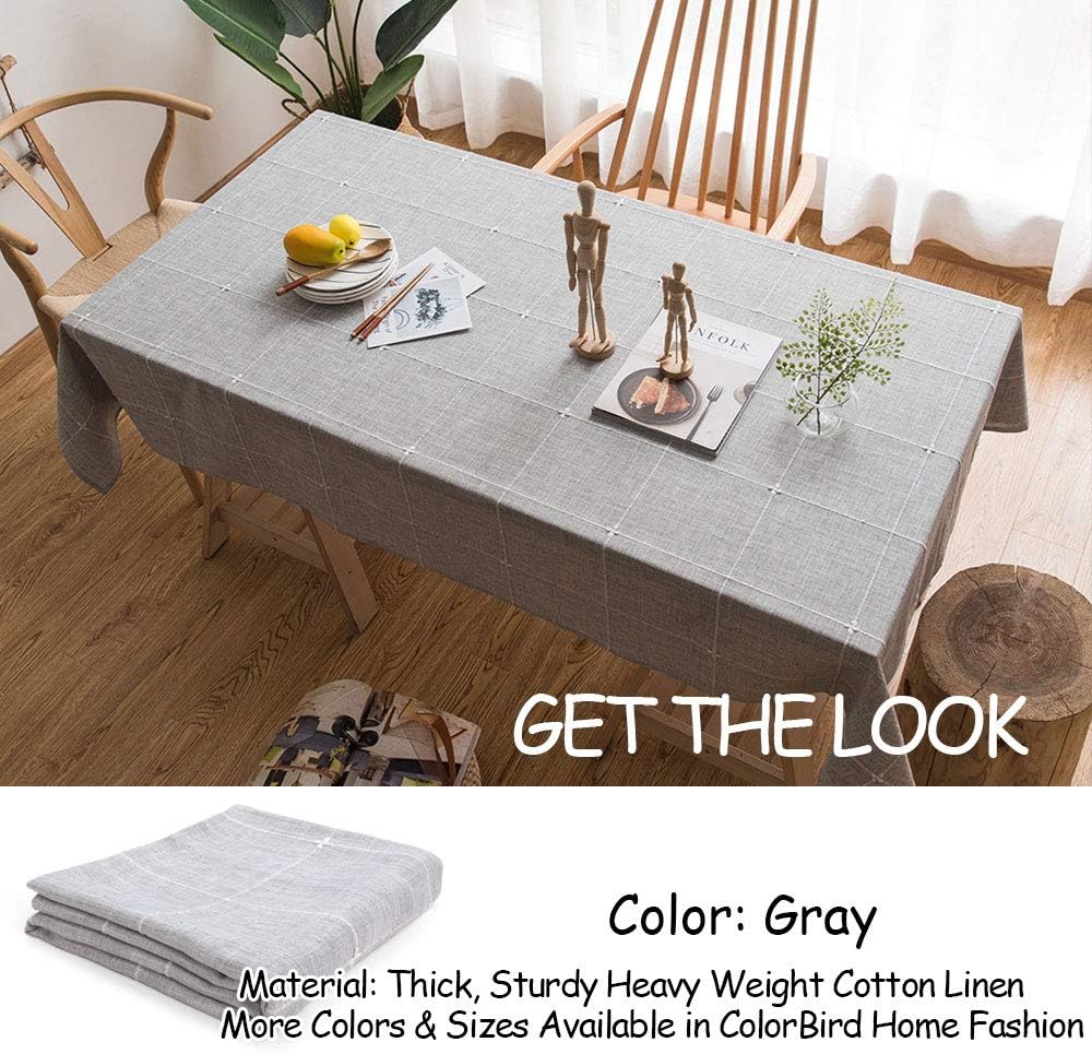 Solid Embroidery Lattice Tablecloth Cotton Linen Dust-Proof Checkered Table Cover Dinning Tabletop D