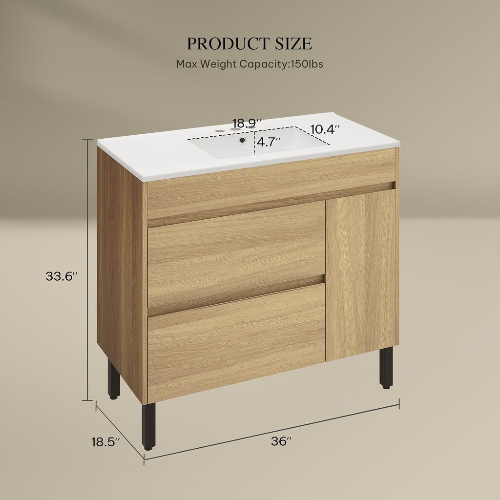 36" Freestanding Bathroom Vanity with Sink - Spacious Vanity Cabinet with Storage