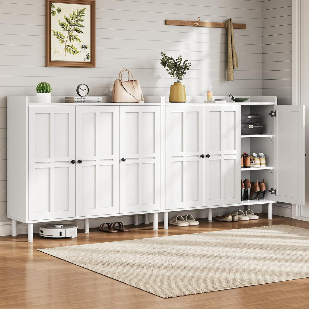 Shoe Cabinet with 3 Doors and Adjustable Shelves, 30 Pairs Shoe Storage Cabinet, 40 Inch Tall Farmhouse Shoe Rack