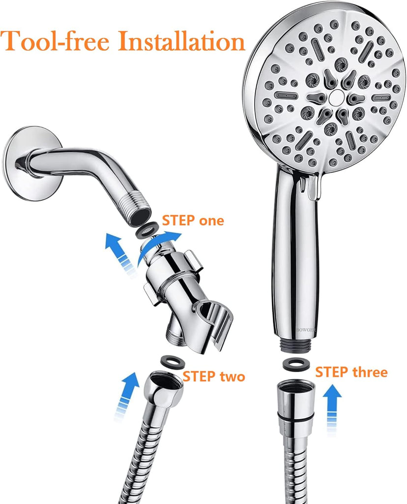 Shower Head with Handheld High Pressure-Full Body Coverage Powerful Rain Showerhead Extra 60" Long Hose and Adjustable