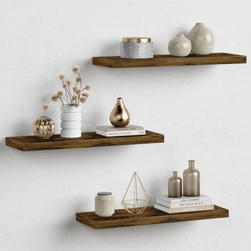 Rustic Wood Floating Shelves for Wall Set of 3, 24 Inches Long Wooden Hanging Shelves Books, Large Wall Mounted
