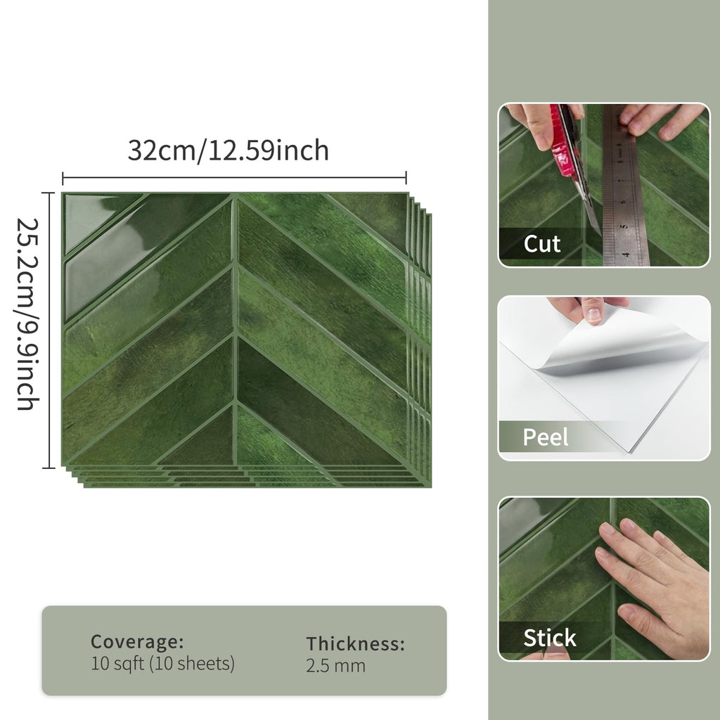 10 Sheets Thicker Herringbone Peel and Stick Backsplash