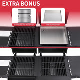 Charcoal and 2-Burner Propane Gas Grill Combo, Dual Fuel BBQ Grill with Stainless Steel Griddle and Porcelain Cast Iron Grates