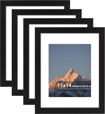 11x14 Picture Frame Set of 4 with Real Glass, Wall Mount | Displays 8x10 with Mat or 11x14 without Mat, Crystal-Clear