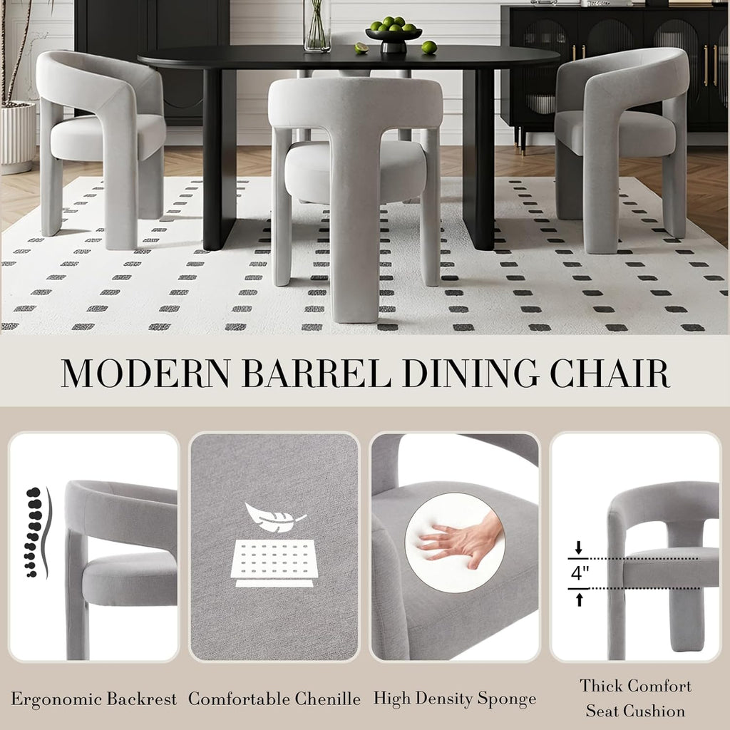 Modern Chenille Dining Chairs Set of 4, Upholstered Barrel Chairs with Arms Comfy Accent Side Chairs for Living