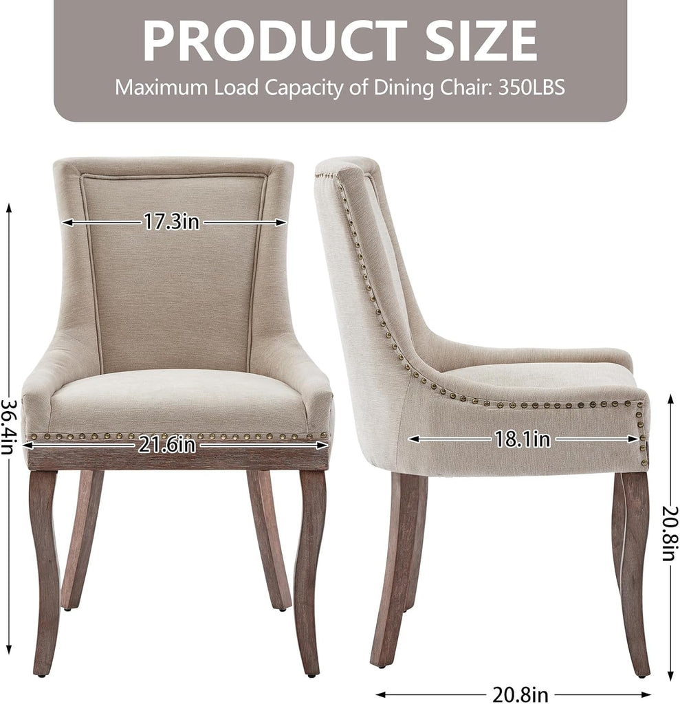 Modern Dining Chairs Set of 2, High Back Dining Chairs Side Chairs with Solid Wood Legs, Upholstered Fabric Dining