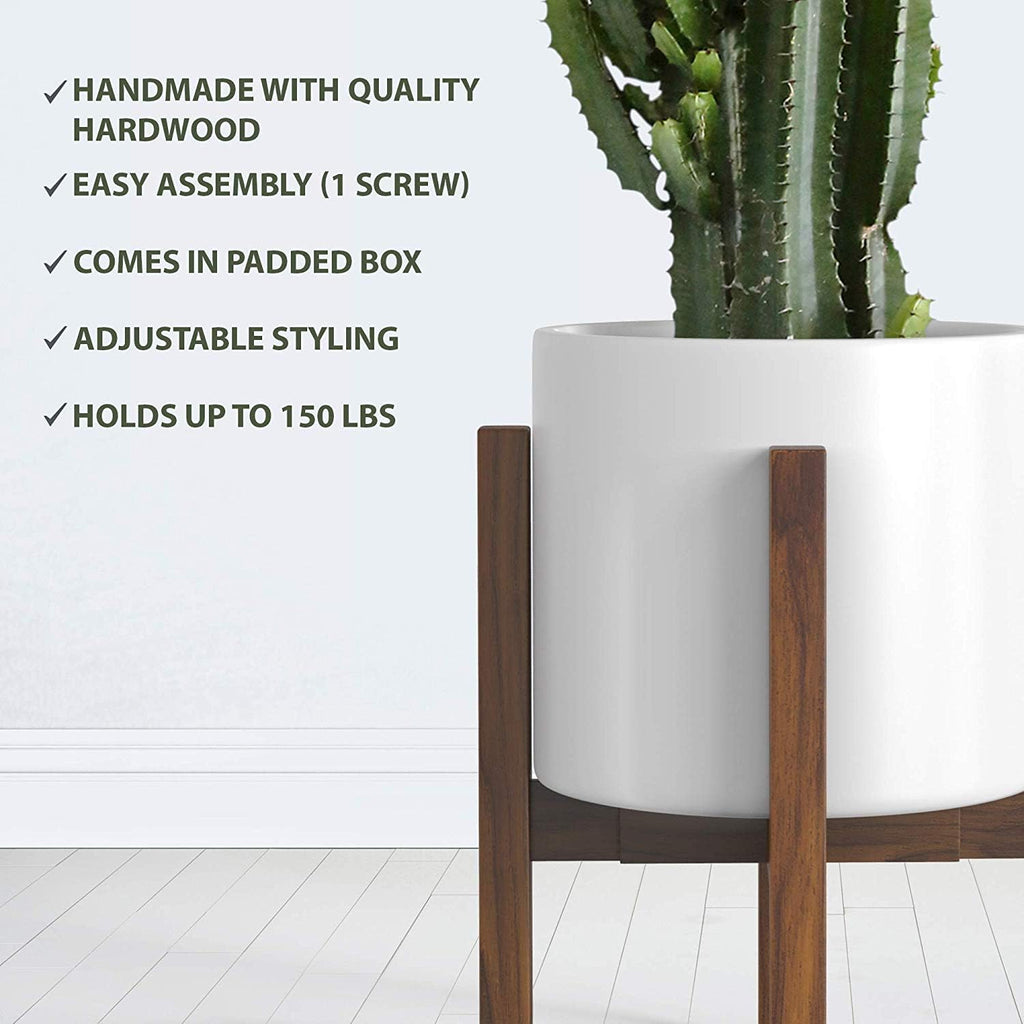 Mid Century Plant Stand - Solid Wood Item Stand Handmade with Acacia - Fits Medium & Large Pots Sizes 8 to 12 inches