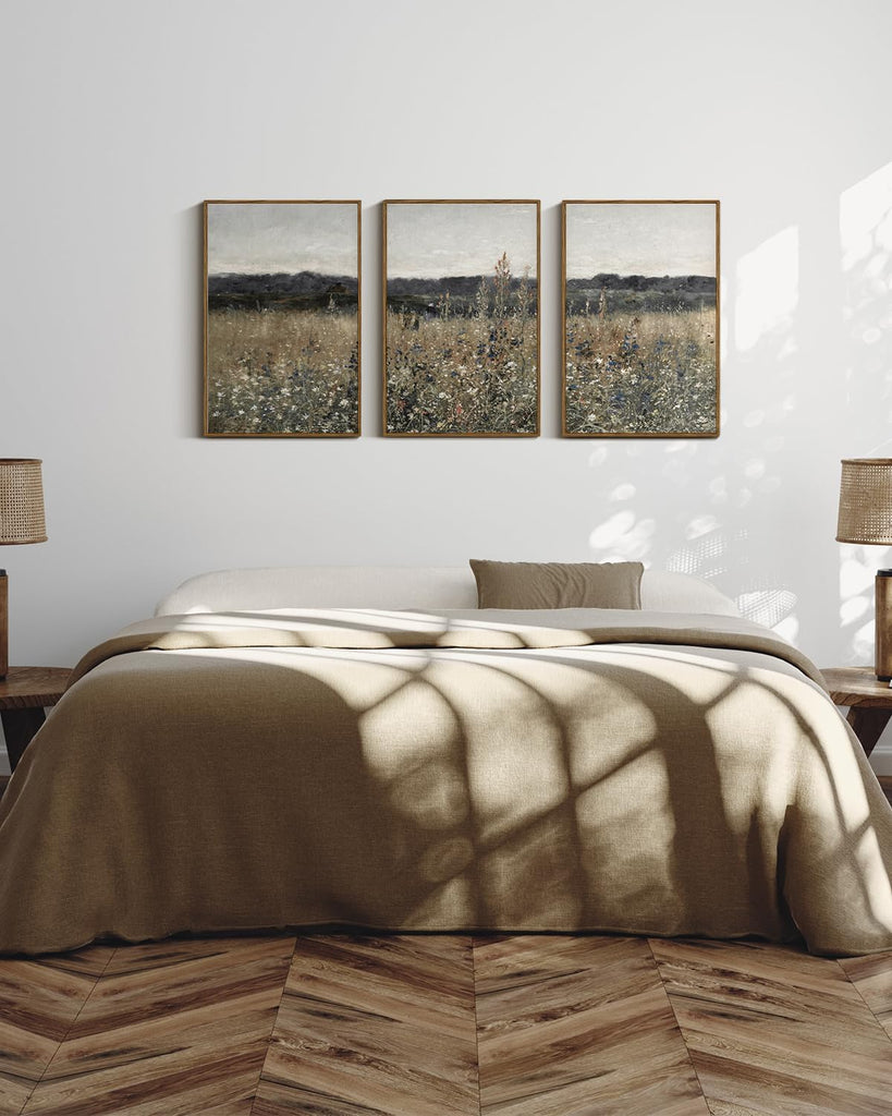 Oversized Vintage Landscape Art Bedroom,3Pcs, Extra Large French Country Paintings Wall Decor , Rustic Farmhouse
