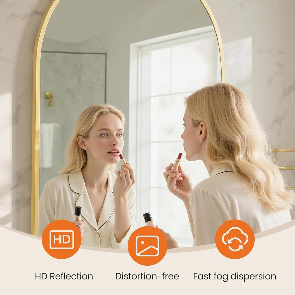 20"x30" Arched Gold Bathroom Mirrors for Wall, Bathroom Mirrors for Over Sink, Metal Framed with HD Shatter-Proof Glass