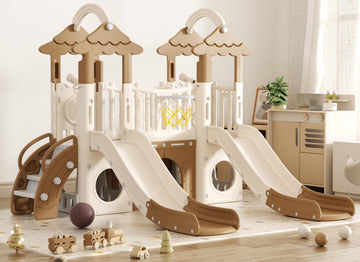 10 in 1 Toddler Slide, Jungle Double Slide Playset with Basketball Hoop