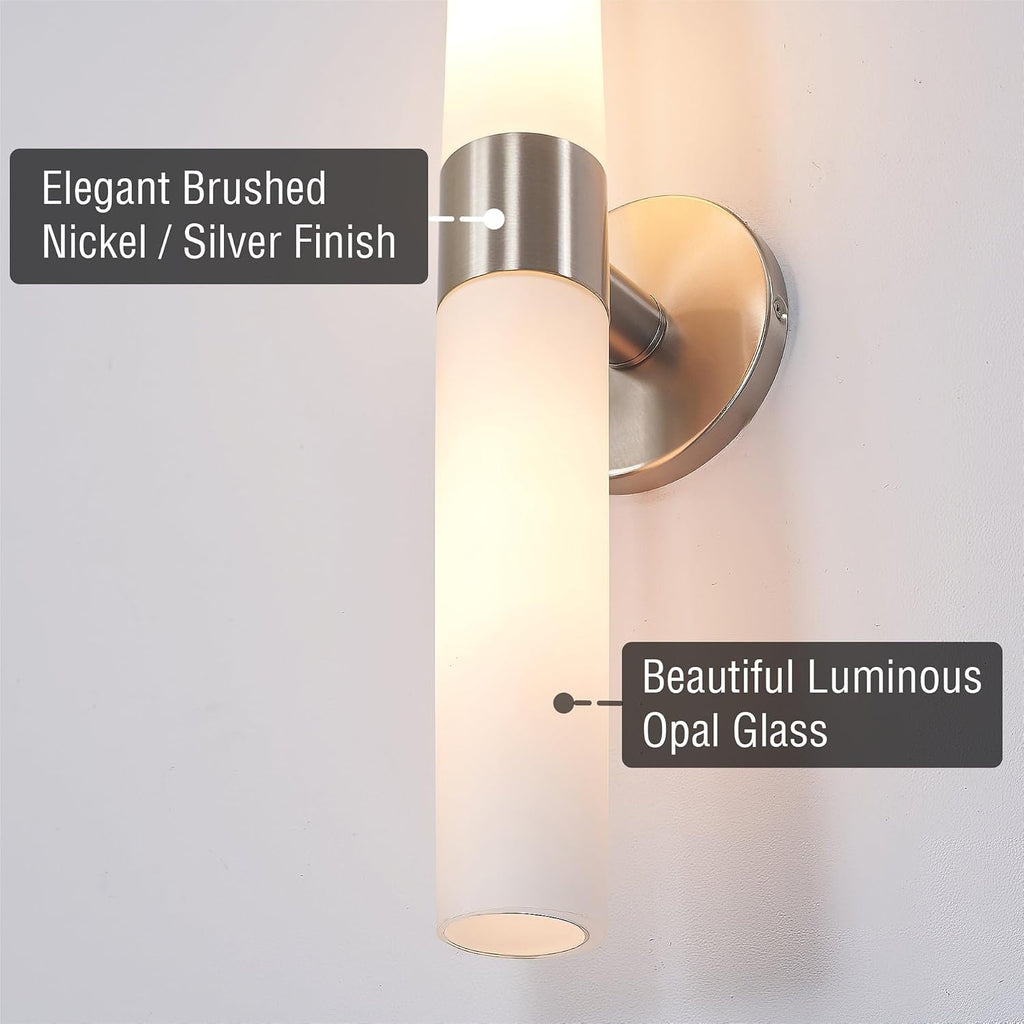 Duo 21" Modern Wall Sconce Bathroom Vanity Light, 2-Light | Frosted Glass Cylinder Shades, Classic Brushed Nickel