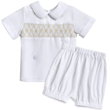 Baby Boy Smocked Outfit 2pc Back Button Baptism