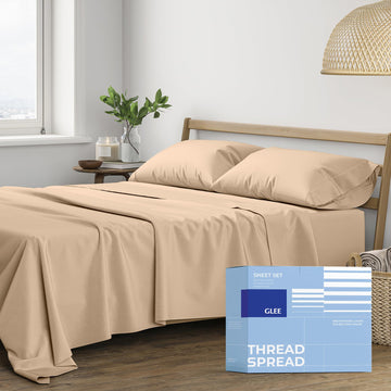 California King 100% Cotton Bed Linen Set - 4Piece Sateen Sheet Set, Deep Pockets, Taupe (05)