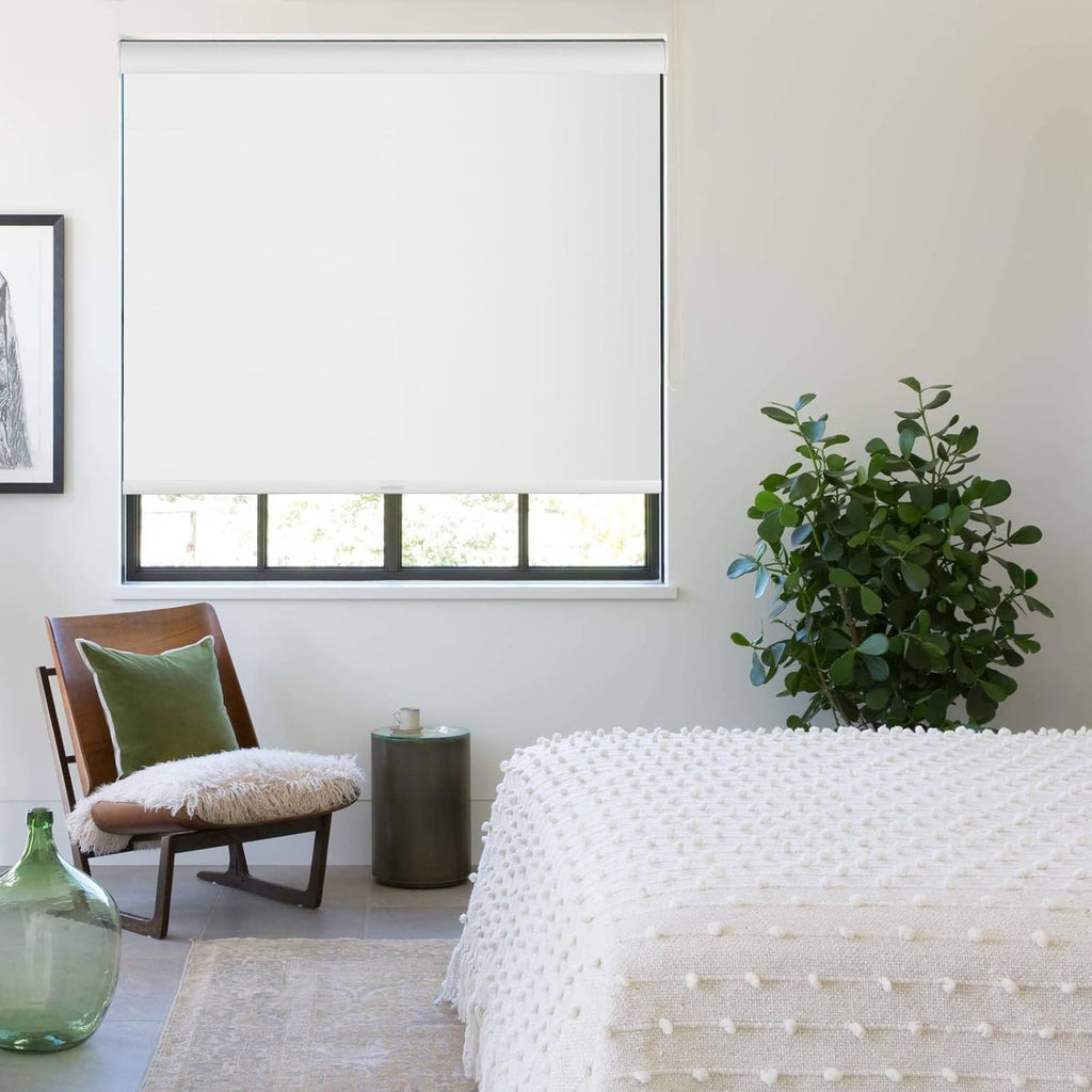 Free-Stop Cordless 100% Blackout Roller Shades for Window Blinds with Linen Look Textured Fabric (White, 20"W x 72"H)