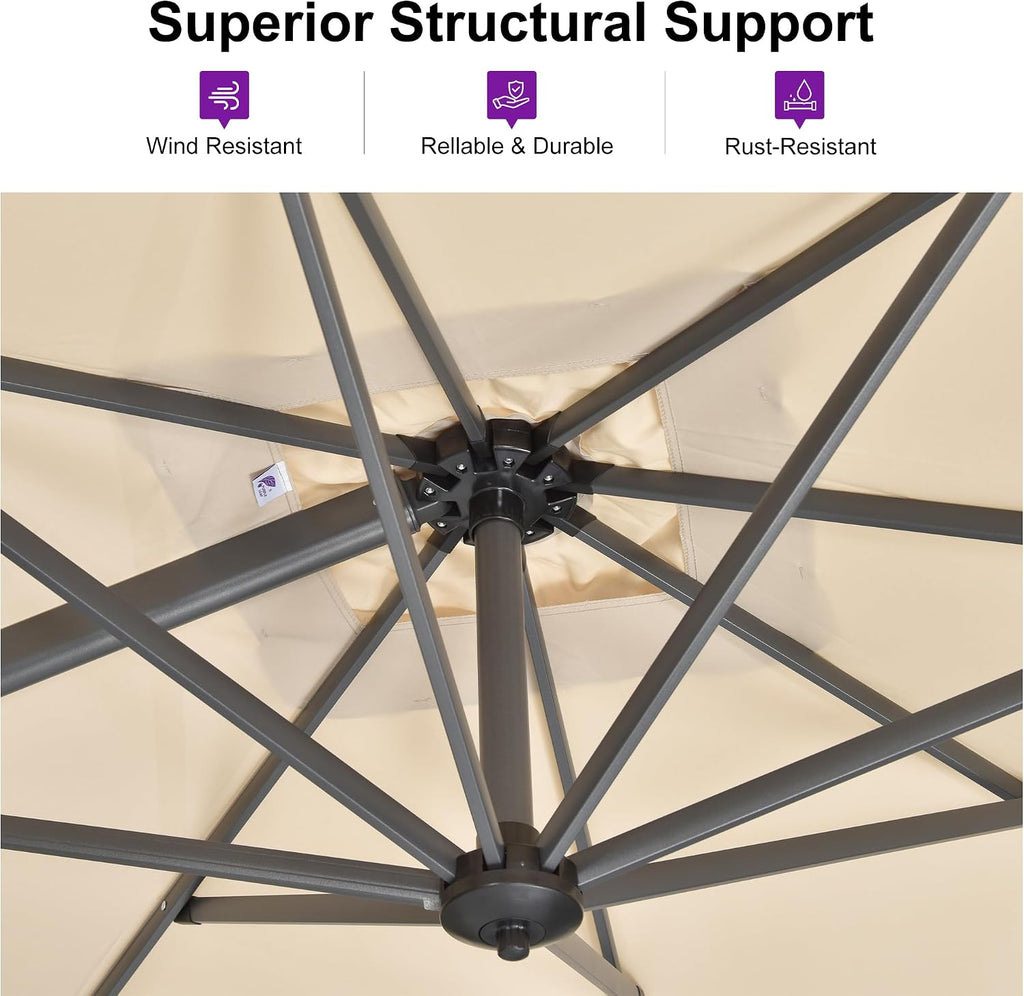9' X 11.5' Patio Umbrella with Base Outdoor Cantilever Rectangle Umbrella Offset Umbrella with 360-degree Rotation Pool