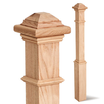 5 x 56 Inch Red Oak Stair Newel Post, Unfinished Box Newel