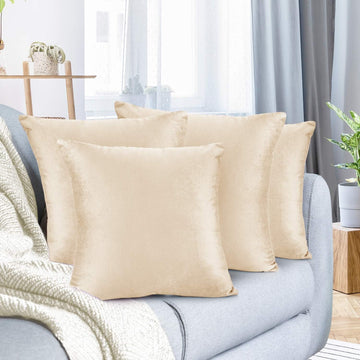 Throw Pillow Covers, Cozy Velvet Decorative Outdoor Pillow Covers 20X20 Inches, Soft Solid Cushion Covers, Set of 4