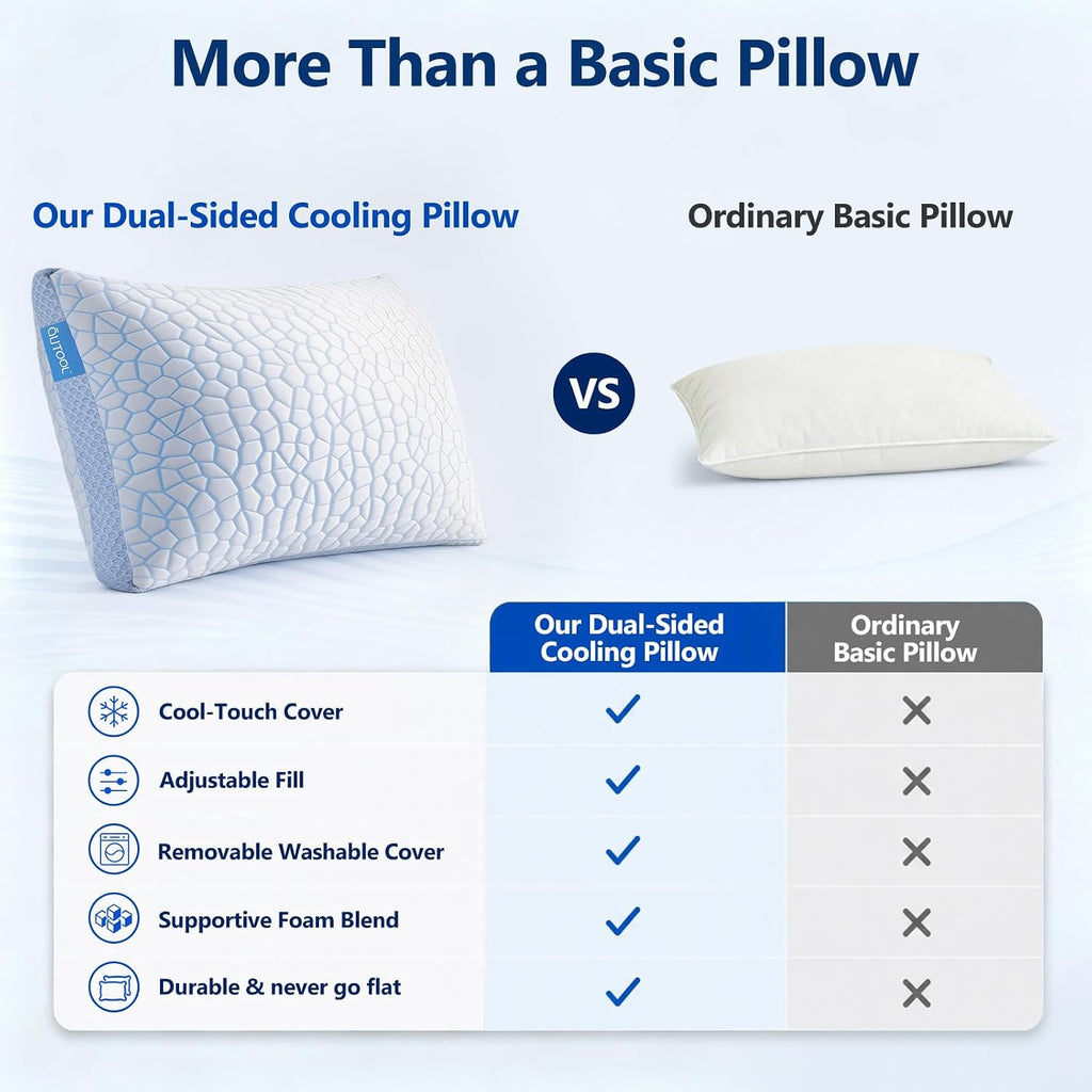 Enhanced Cooling Pillows for Sleeping, CertiPUR-US Shredded Memory Foam Pillows King Size Set of 2 for Hot Sleeper