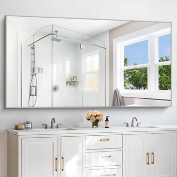 36x72inch Bathroom Mirror, Silver Rectangle Mirror with Thin Metal Frame, Large Rectangular Wall Mirrors m, Hair