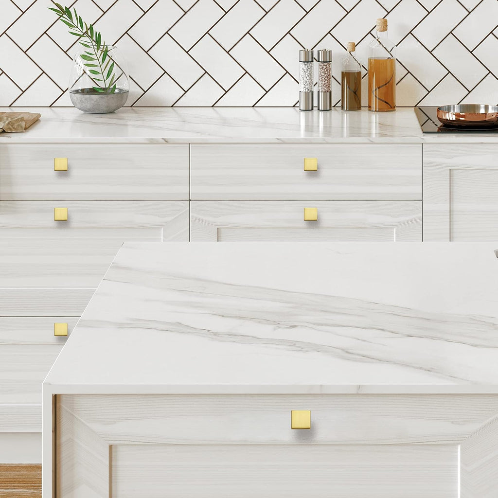 5 Pack Cabinet Knobs Gold Kitchen Cabinet Knobs Gold Knobs Drawers Brushed Brass Kitchen Hardware for Cabinets Square