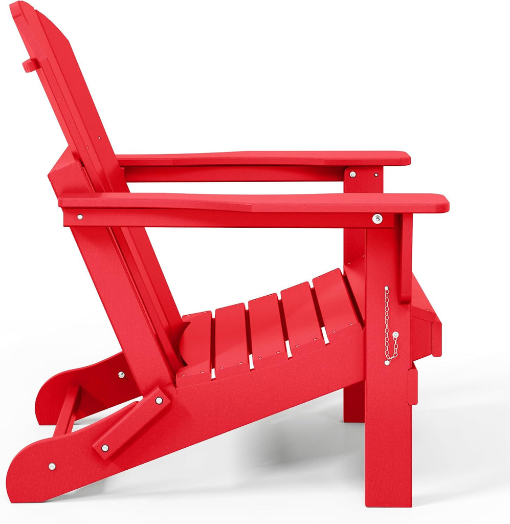 Malibu 2 Piece Set Outdoor Folding Poly Adirondack Chair, Red