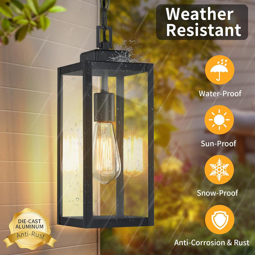 2 Packs 15'' Large Outdoor Pendant Light, Modern Outside Chandelier Outdoor Hanging Lantern Light