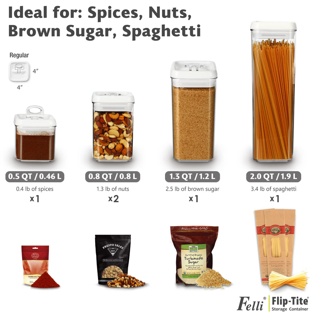 Flip Tite Storage Container with Lid 4" Airtight Ring Seal Top, Stackable Acrylic Canister Jar Set Pantry Organizer
