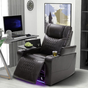 Power Motion Recliner with Ambient Lighting, USB Charge Port, 2 Convenient Cup Holders