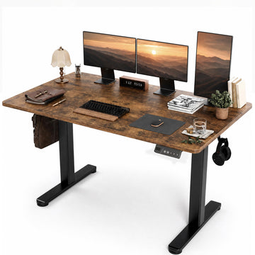 Electric Height Adjustable Standing Desk, 55x24 Inch, Rustic Brown