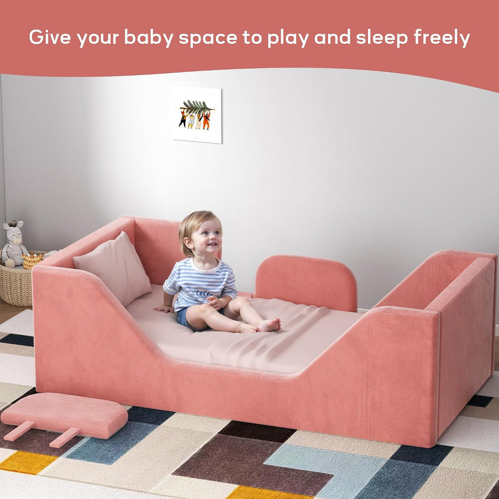 Toddler Bed with Extra Safety Broad, Toddler Flood Bed | Standard Crib Size for Kids, Certified Fabric Toddler Beds