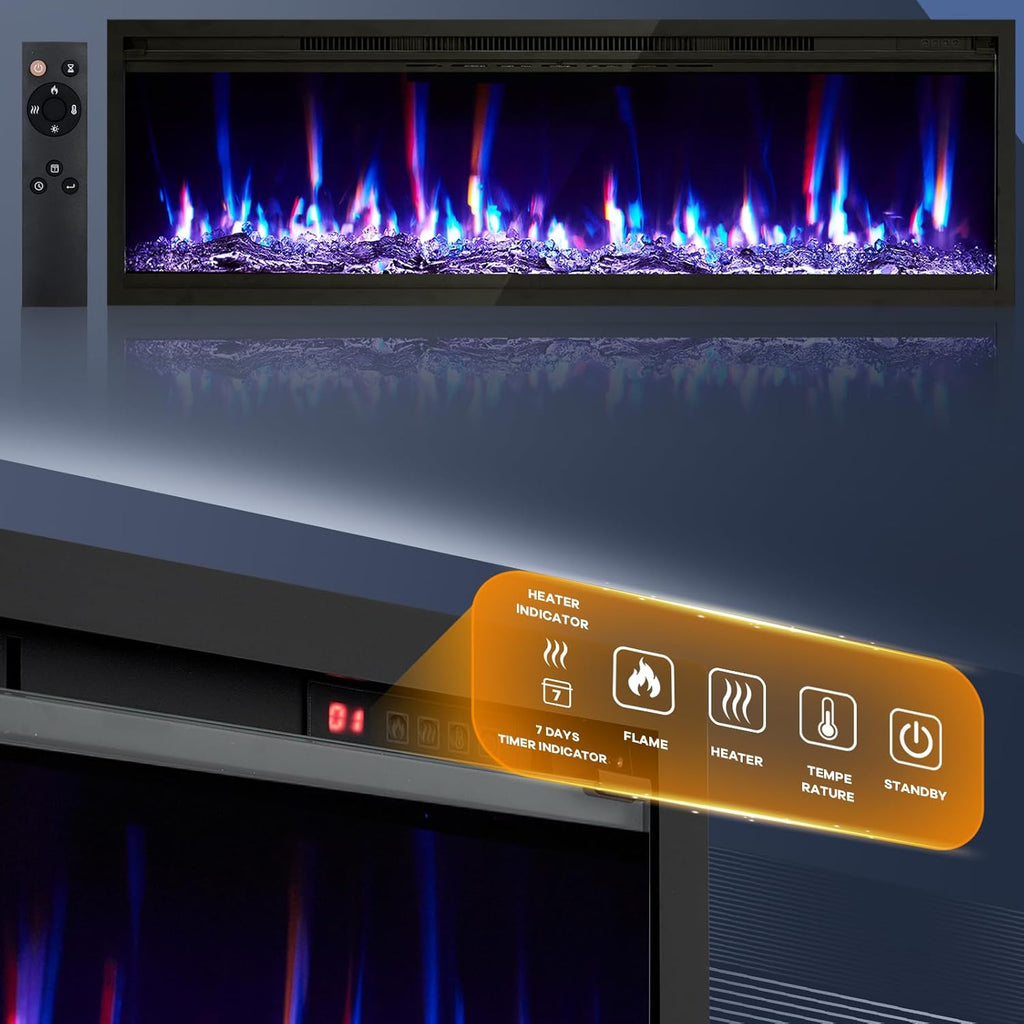 50 in Electric Fireplace Wall Mounted/Recessed with Remote Control