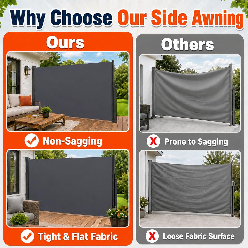 118" x 71" Retractable Side Awning, Outdoor Retractable Privacy Screen, Waterproof & UV-Resistant Retractable Fence