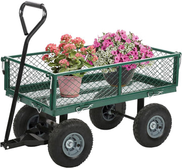 Heavy Duty Garden Cart with Wheels | Green | 500lbs Capacity | Corrosion Resistant Utility Cart with Adjustable Side