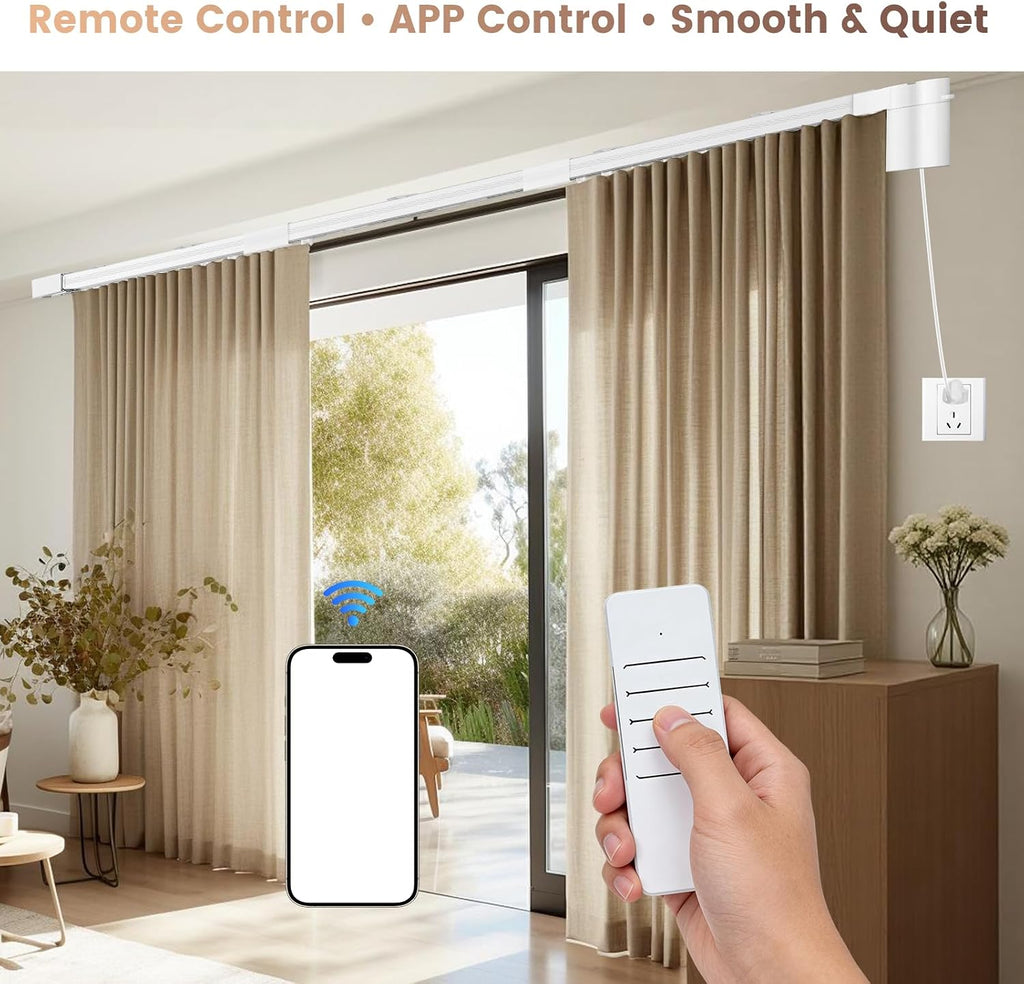 Smart Electric Curtain Track, 98.4" Motorized Curtain Rail with APP & Remote Control, Ultra Quiet Automatic Smart