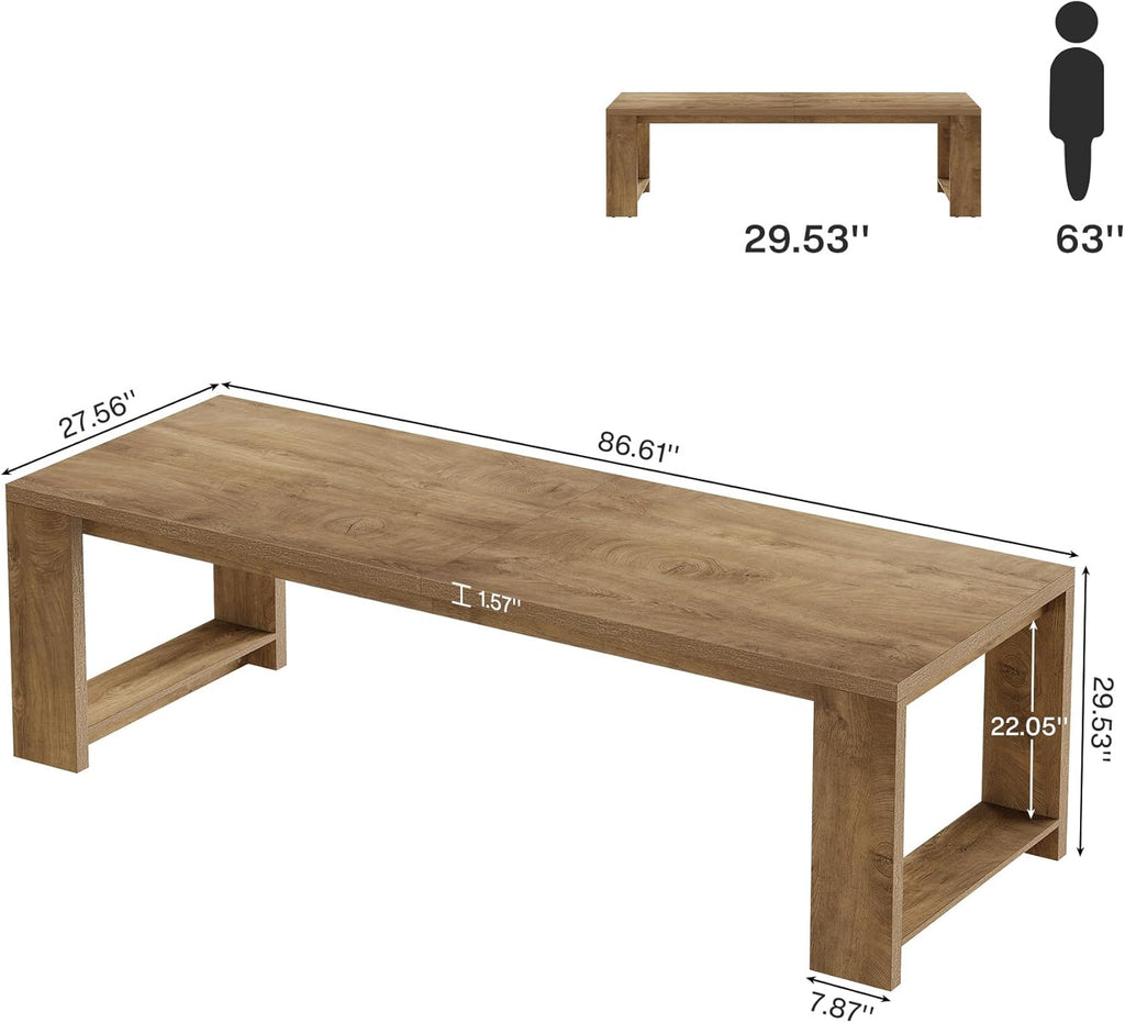 86.61-Inch Dining Table for 6 People, Modern Narrow Long Kitchen Table with Pedestal Base, Farmhouse Extra Long