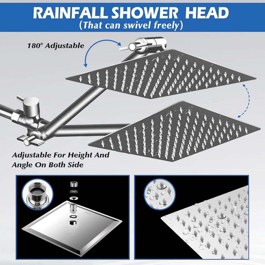Shower Head,8”Rain Shower Head with Handheld Spray Combo with 11'' Angle Adjustable Extension Arm/Flow