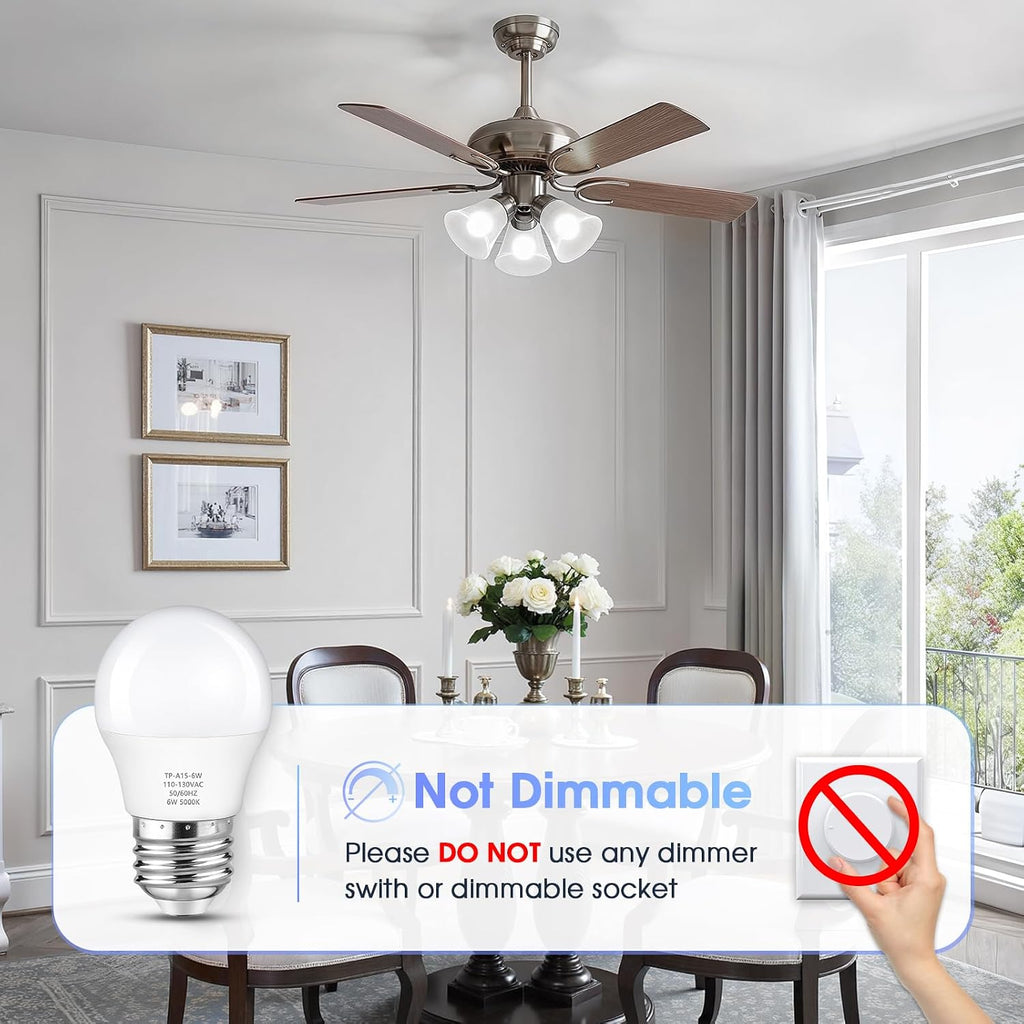 A15 LED Light Bulb, 60 Watt Equivalent LED Bulbs, Daylight White 5000K, 600LM, E26 Base, Non-Dimmable, 6W Bright (6-Pack)