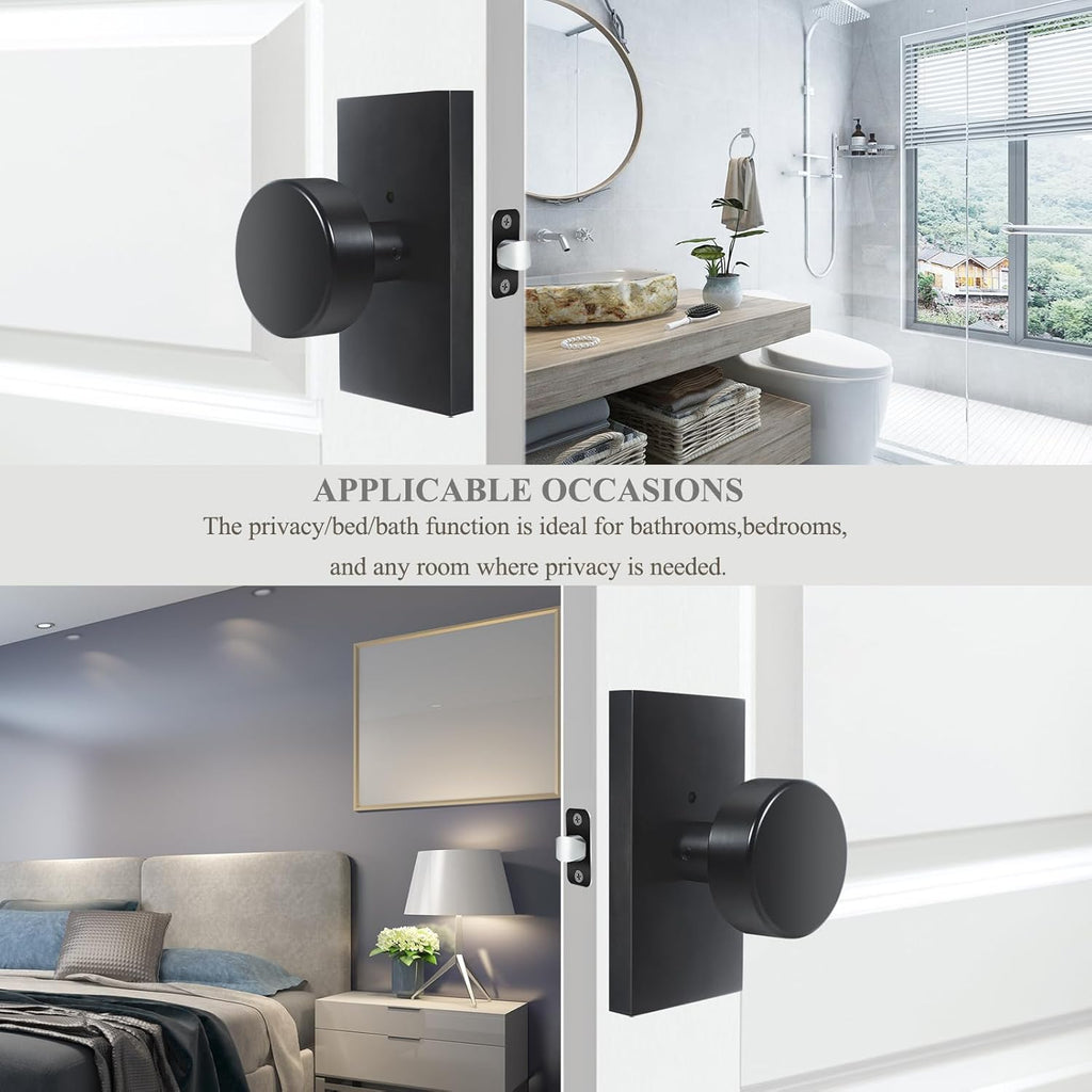 Matte Black Door Knobs Interior with Lock, Modern Privacy Rectangle Door Knob Door Handles Bedroom