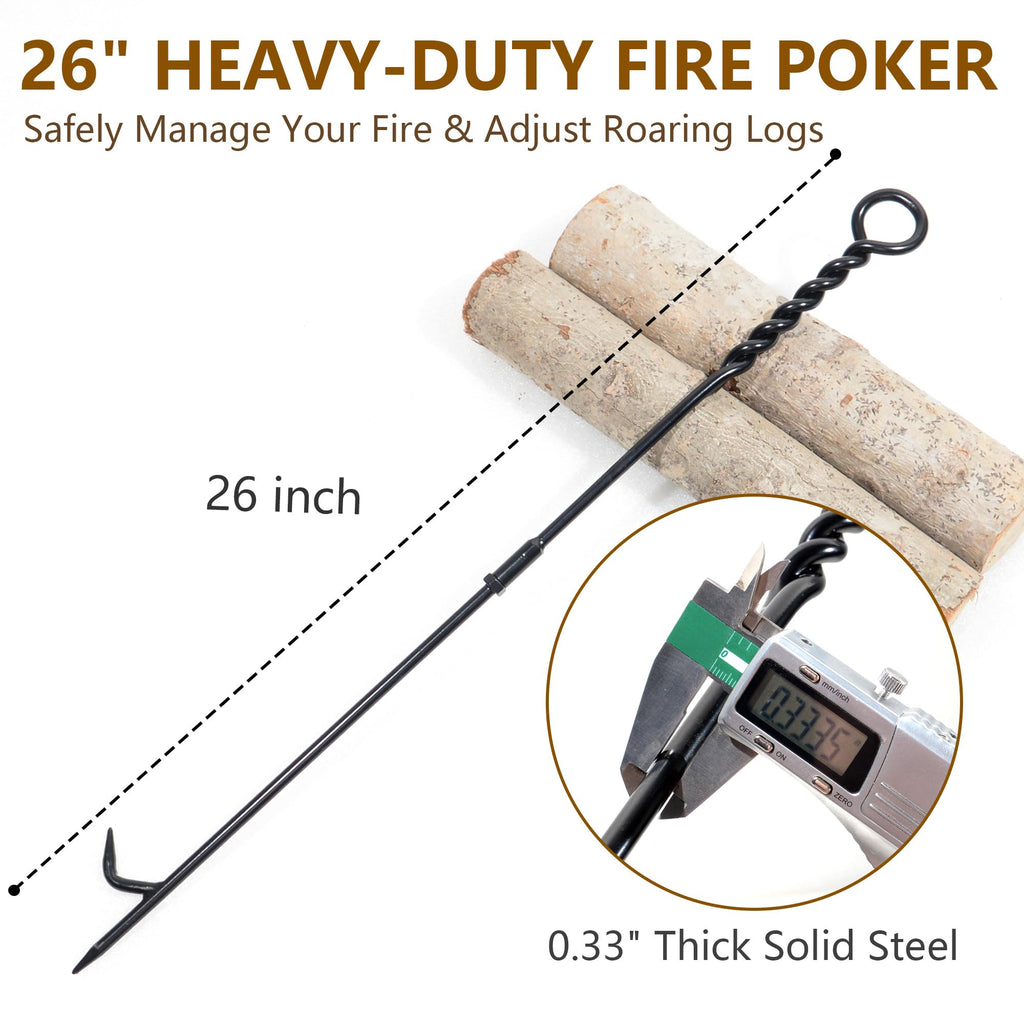 Fire Poker for Fire Pit Outdoor, 26 inch Heavy Duty Solid Steel